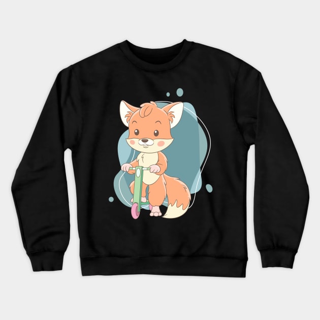 Cute and Smart Cookie Sweet fox riding on a scooter cute baby outfit Crewneck Sweatshirt by BoogieCreates